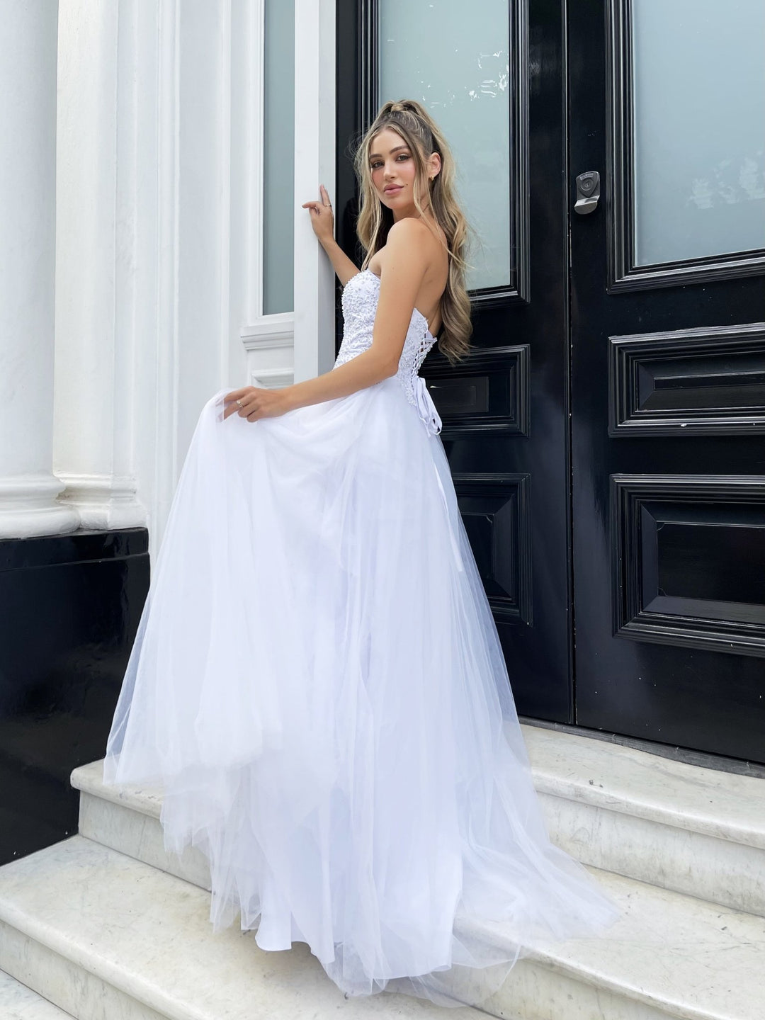 Wendy Dress in White by Jadore JP132 - ElissaJay Boutique