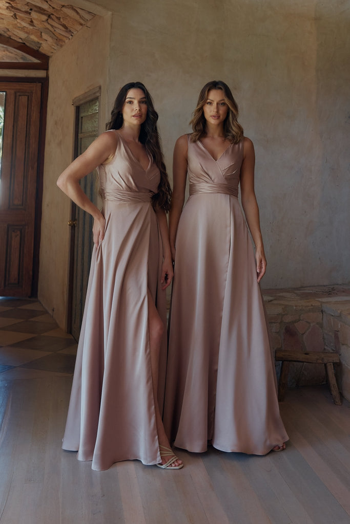 bridesmaid dresses brisbane city Tania Olsen Chloe Light Satin Dress Aries Long Sleeve Shoulder Detail Flavor:Chocolate Cake w/ Bavarian Cream